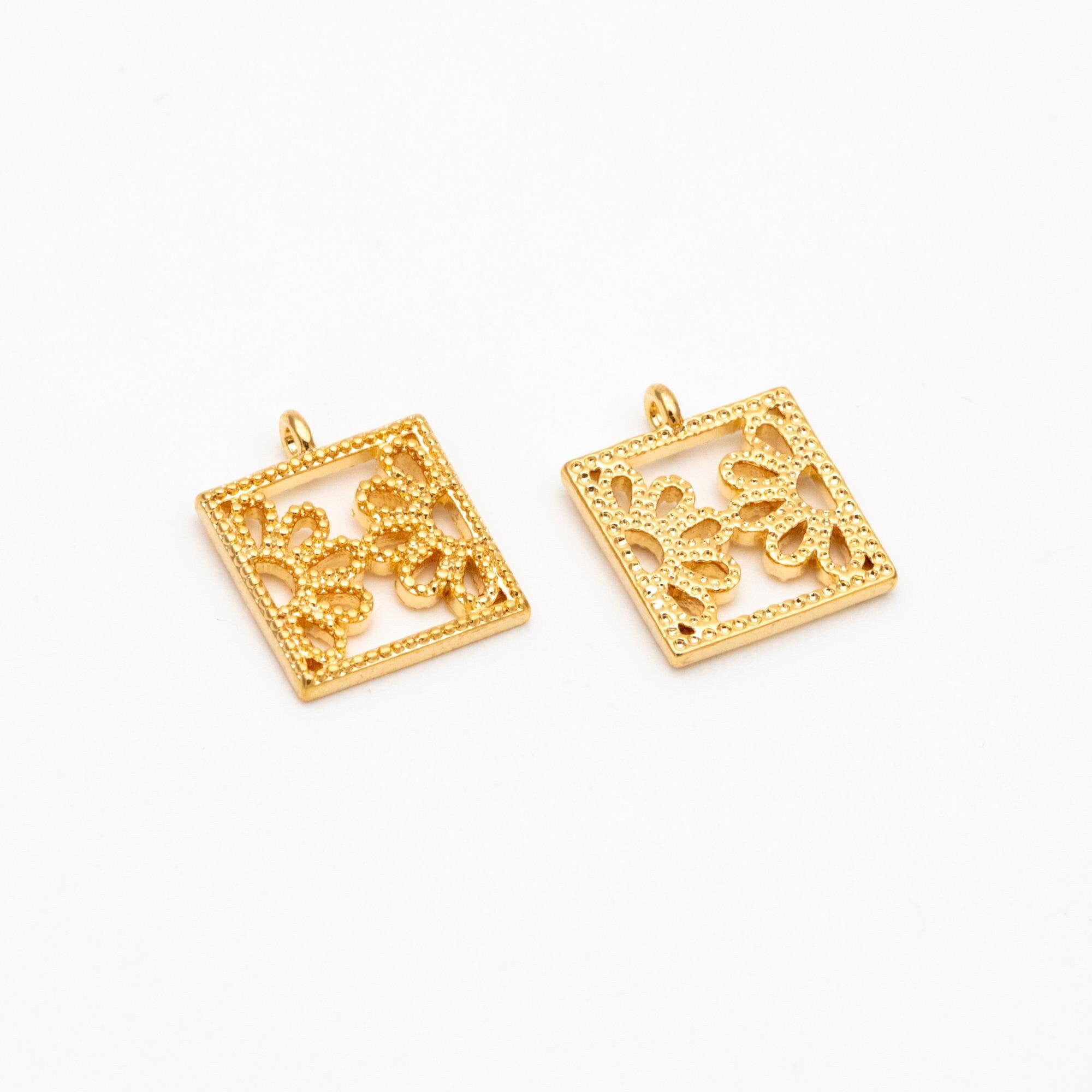 10pcs Gold plated Brass Floral Pendants 13x11mm, Filigree Hollow Flower Pendants, Lead Nickel Free (GB-353)